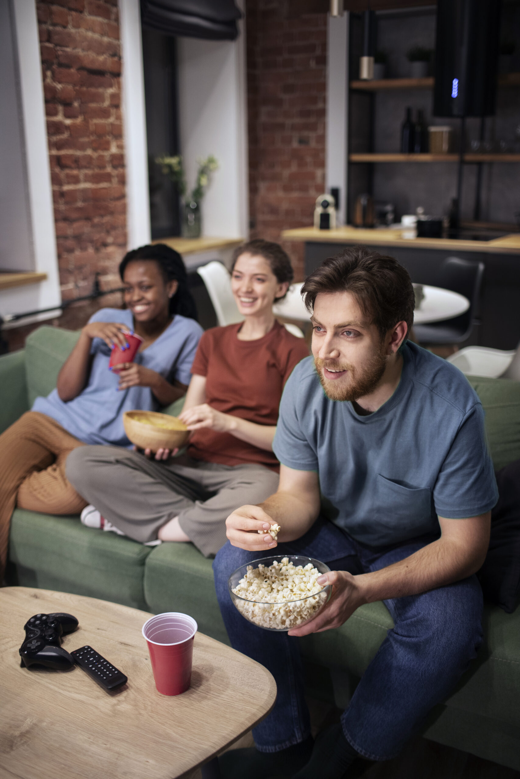high angle roommates watching movie scaled