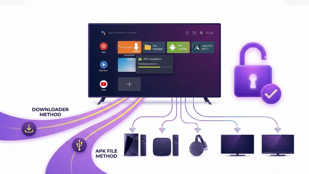 Installer Atlas Pro ONTV sur Smart TV Samsung LG Android TV et Google TV